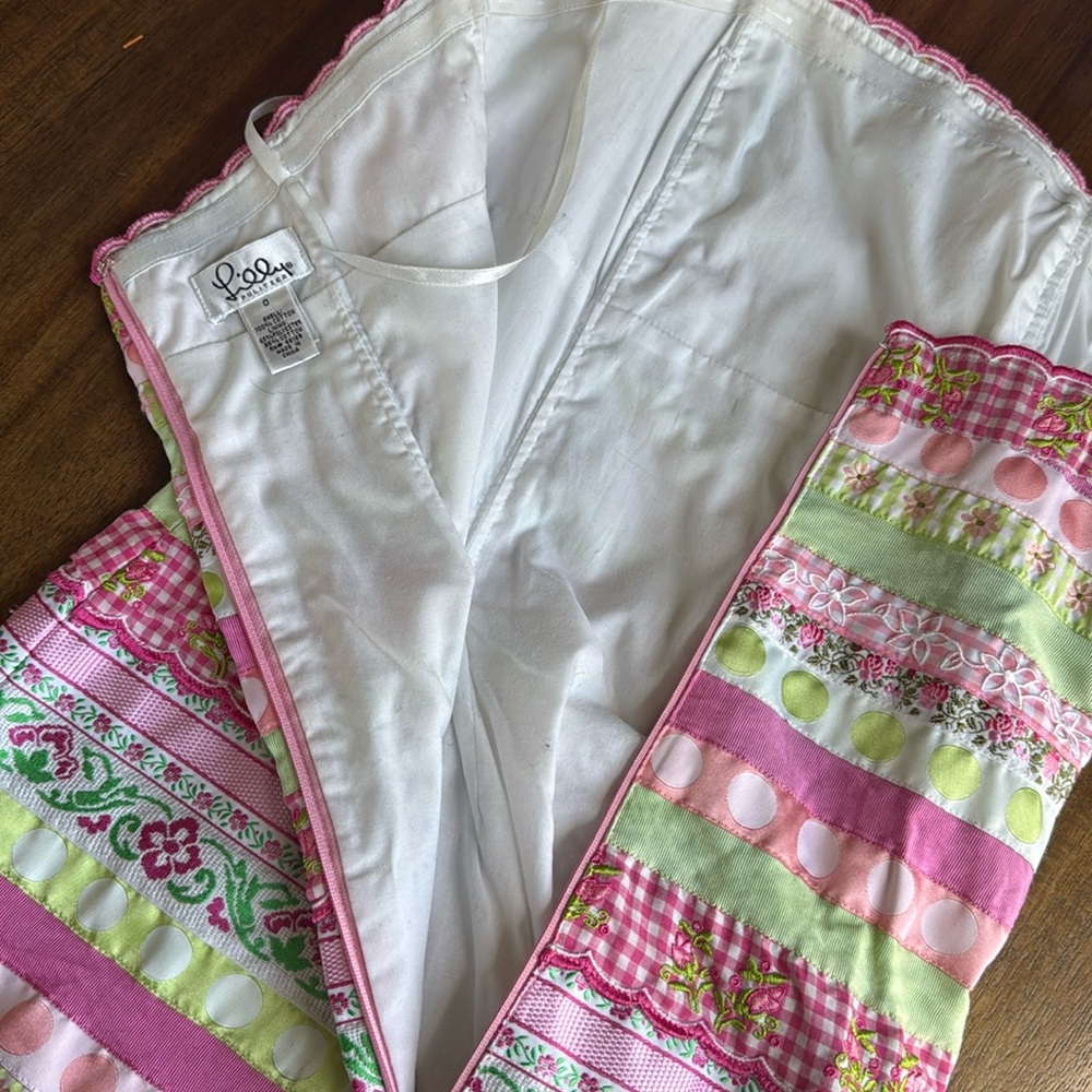 Lilly Pulitzer Pink and Green Ribbon Strapless Dress 0 - Picture 7 of 8